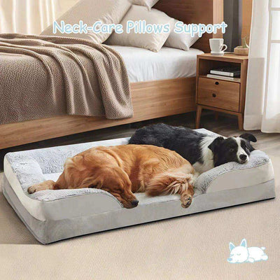 High quality dog bed sofa mats with neck-care pillows support, designed for comfort.