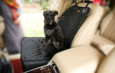 Waterproof pet seat thickening pad in car with adjustable straps for protection against scratches.