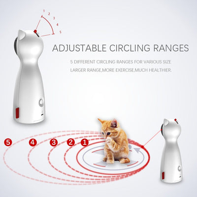 Automatic laser cat exercise toy with adjustable circling ranges for interactive fun.