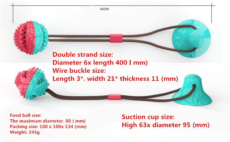 Suction cup molar chewing toy with double strand and wire buckle, ideal for pet dental care and interaction.