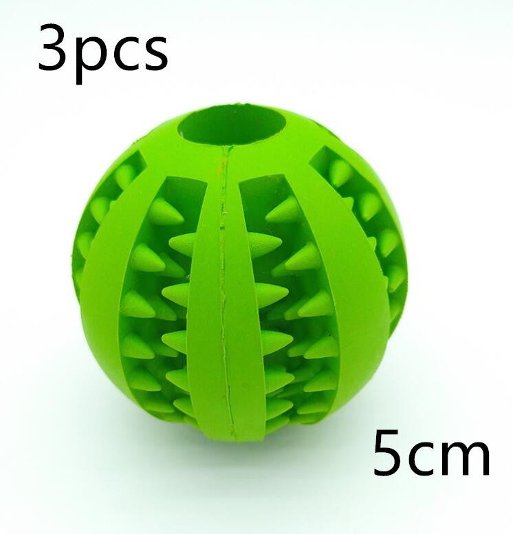 Rubber feeder dog ball toy, green, 5cm, tooth cleaning design.