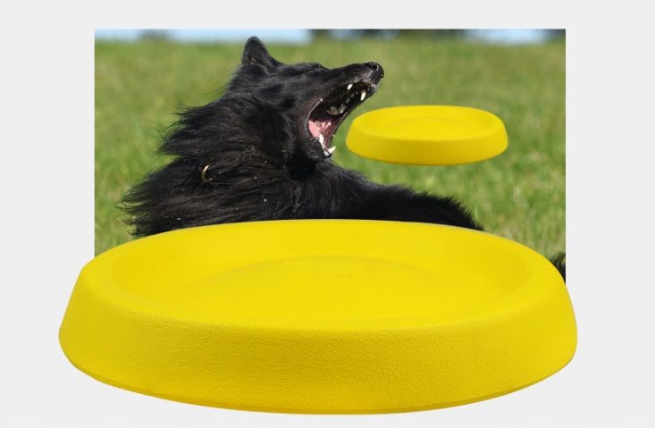 Yellow EVA material throwing toy for pet dogs, enhancing training and bonding.