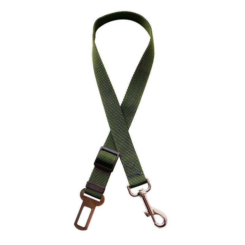 Pet retractable car seat belt in army green cloth material.