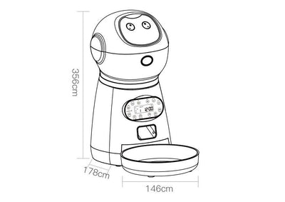 Automatic pet feeder with removable grain barrel, infrared detection, and metal food tray.