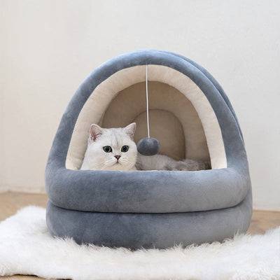 High quality cat house bed with soft, warm fabric and cozy interior.