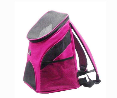 Premium breathable pet backpack in pink polyester with medium to soft hardness.