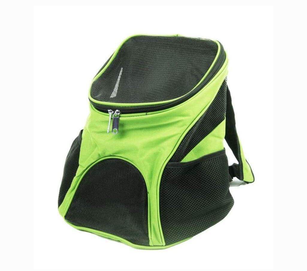 Premium breathable pet backpack in lime green and black, medium to soft hardness, polyester material.