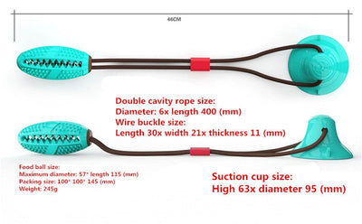 Suction Cup Molar Chewing Toy for Pets with Double Cavity Rope and Olive Shape Design.