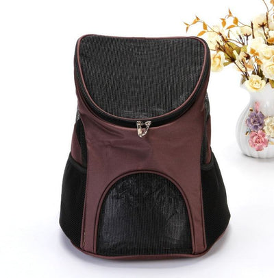 Premium Breathable Pet Backpack in brown medium-soft polyester with plain design.