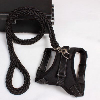 New Nylon Medium dog harness with leash in black.