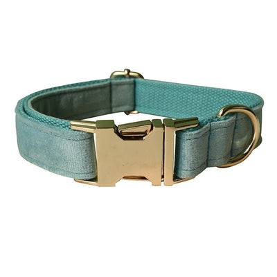 Lake Green Flannel Dog Collar with Gold Buckle