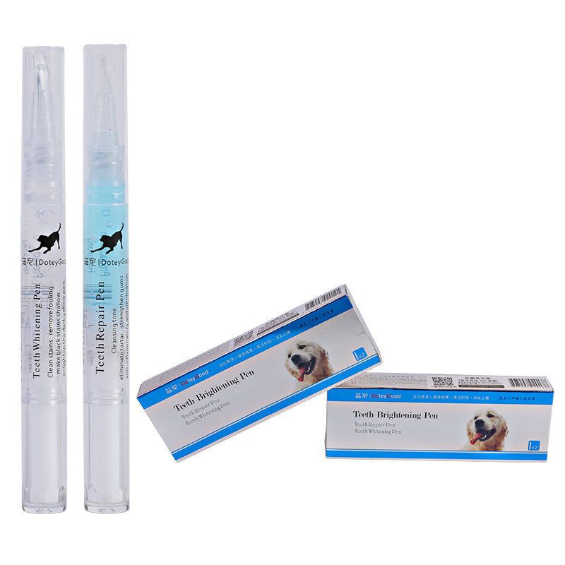 Pet teeth repairing kit with two cleaning pens and packaging.