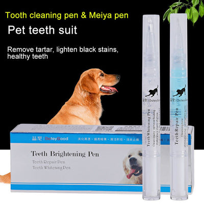 Pet Teeth Repairing Kit with two pens and soft brush design for tartar removal and gum care.