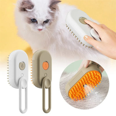 3 In 1 Electric Spray Cat Brushes, steam function, ergonomic design, pet grooming, USB rechargeable, silicone comb teeth.