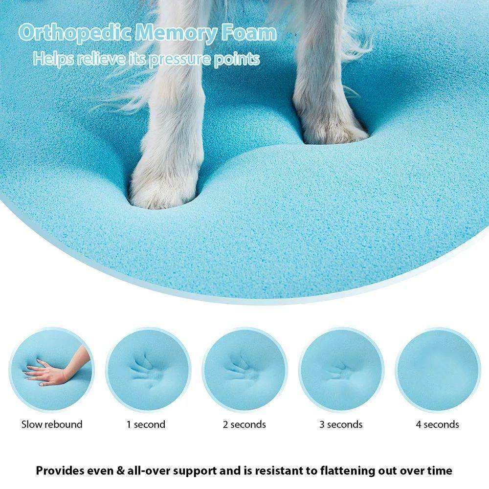 Orthopedic memory foam dog bed showing pressure relief points and slow rebound.