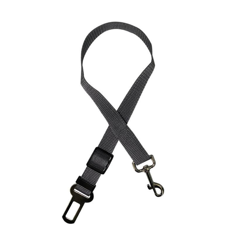 Gray pet retractable car seat belt made of cloth.