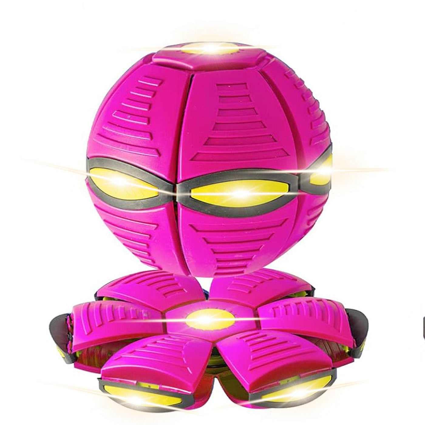 Magic UFO Jumping Ball in vibrant pink, transforms between ball and saucer, perfect interactive pet toy.