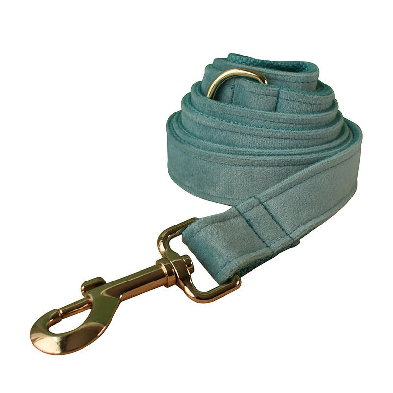 Lake Green Flannel Dog Collar with gold buckle and velvet material.