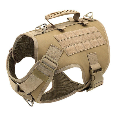 Tactics K9 chest harness vest in wolf brown color, nylon material with adjustable straps and tactical design.