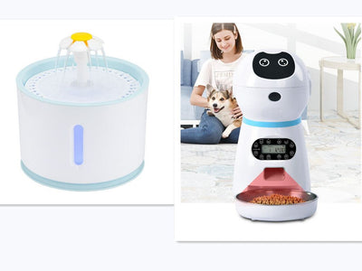 Automatic pet feeder with digital interface and removable grain barrel.