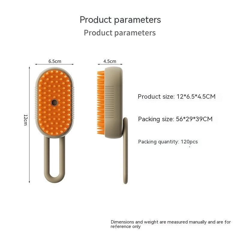 3 In 1 Electric Spray Cat Brush with product sizes and dimensions.