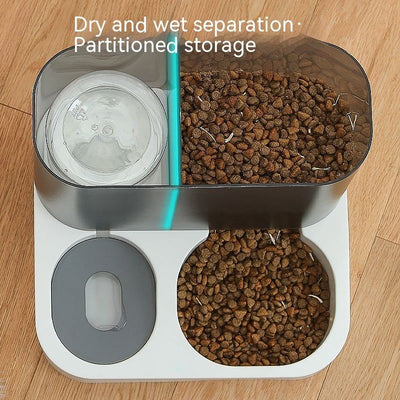 Visual Automatic Pet Feeder with dry and wet separation, partitioned storage for cat food.