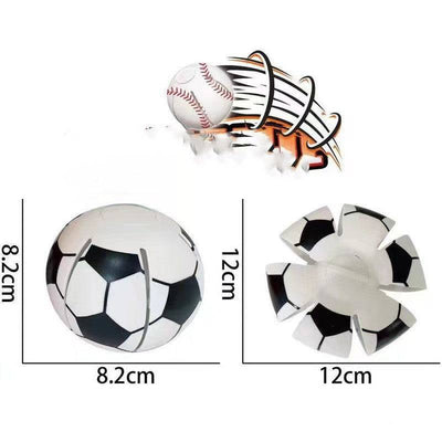 Elastic Step Ball Magic Pet Toy in black and white football design with size details.